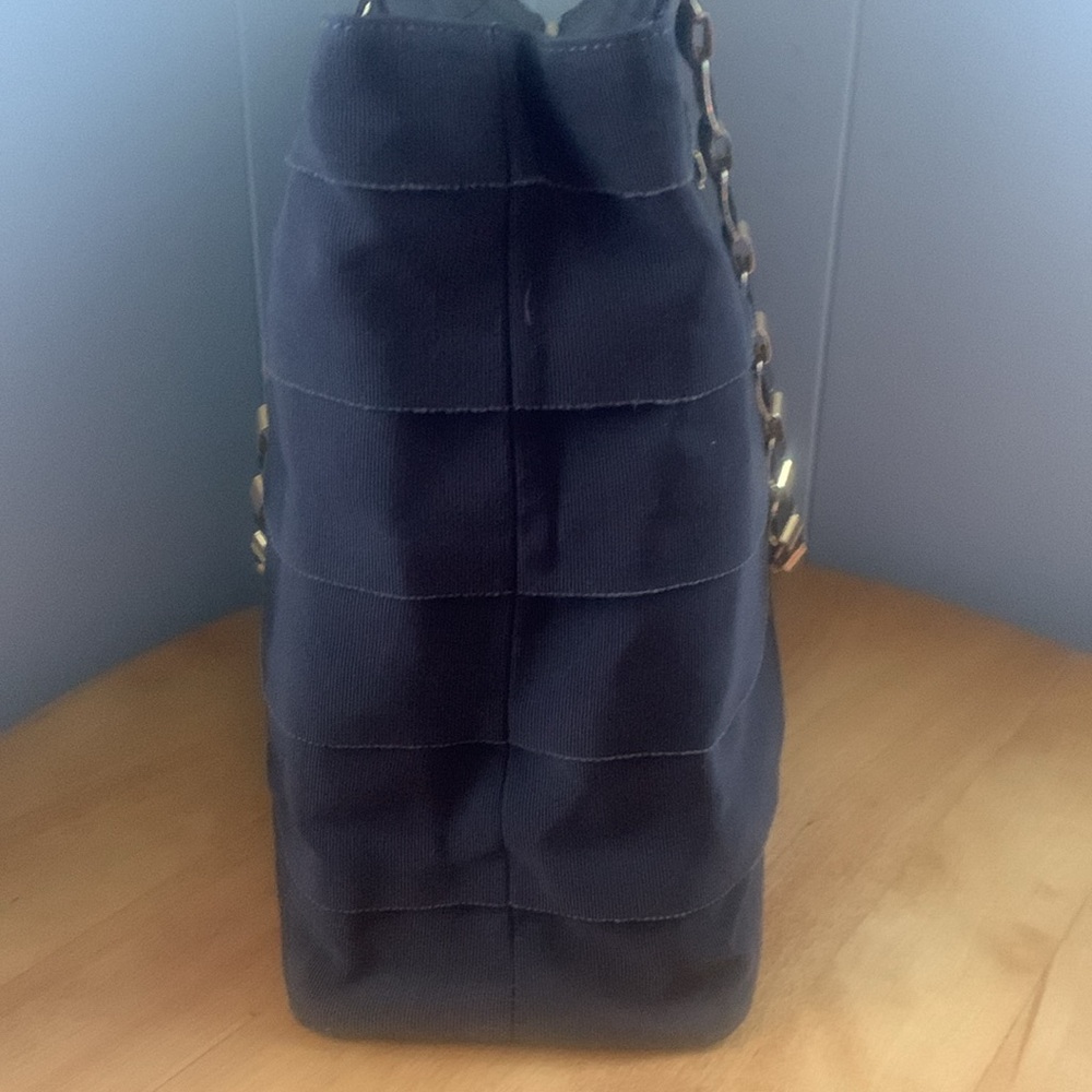 Vintage SALVATORE FERRAGAMO brown Grosgrain Tiered Chain Link leather trim tote - Picture 14 of 16